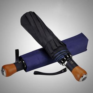 Parapluie pliant 3 volets haut de gamme, robuste, imperméable, anti-UV, 10 baleines, avec poignée en bois, idéal pour les affaires et la mode - Product Image 1