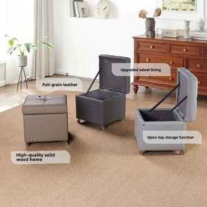 Multi-functional Mobile Cube Storage <strong>Ottoman</strong>, 360 Rotatable <strong>Caster</strong> Footrest Stool Lift Top Hidden Storage Box PU Padded Seat - Product Image 2