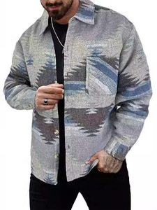 Giản dị in bông nút-up dài tay dệt vải Jacquard người đàn ông áo khoác áo sơ mi với các nút - Product Image 3