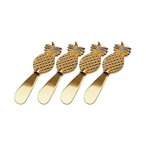 مجموعة جبنة ذهبية بتصميم غير مشابه للجنسين, مجموعة جبنة ذهبية من الفولاذ المقاوم للصدأ مع سكاكين جبن بأطراف الأناناس