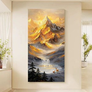 Modern Sunrise Golden Mountains Hand Painted Oil Painting Landscape Art Wall Decor Living Room Entrance Hall Hanging <b>Picture</b> - Product Image 1