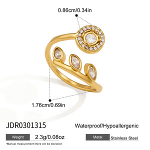 18K PVD 金不锈钢开口可调节戒指，镶有锆石，星形泪滴眼形可叠戴指环，适合女士 - Product Image 3