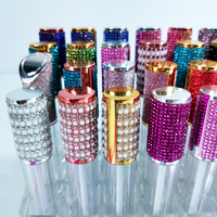 Tubes à gloss à lèvres ronds transparents vides de 5 ml, avec bouchon brillant en strass rose doré et applicateur