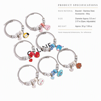 Bracelet à breloques en acier inoxydable, style coréen, pendentif animal de dessin animé, perles de cristal, bracelet DIY, bijoux pour femmes, hommes, adolescents