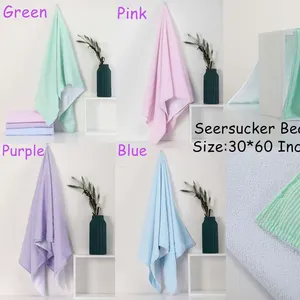 Personalized Soft Rectangle <b>Towels</b> 30*60Inch Monogram Striped Seersucker Beach Swimming <b>Towel</b> - Product Image 4