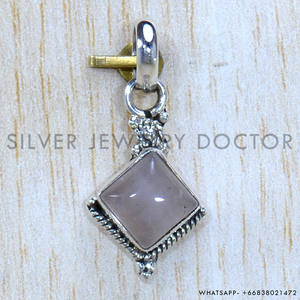 Precio al por mayor, joyería, piedra preciosa de Cuarzo Rosa, colgante de plata de ley 925, joyería fina hecha a mano para mujer - Product Image 2