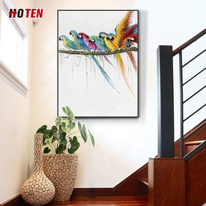 100% dipinto a mano moderno arte Vintage animale <span class=keywords><strong>dipinti</strong></span> colorati di uccelli cornice allungata Wall Art pronto da appendere - Product Image 4