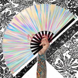 Éventail pliant Clack Rave en tissu holographique irisé, style art populaire, 33 cm, en PVC – Grande Vente - Product Image 2