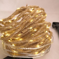Vintage chanvre corde guirlande lumineuse batterie boîte panneau solaire fonction lumière intérieur extérieur décoration solaire jardin lumière