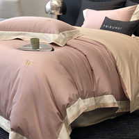 Parure de lit de luxe haut de gamme 100S double épaisseur personnalisable quatre pièces avec broderie simple, housse de couette et drap-housse