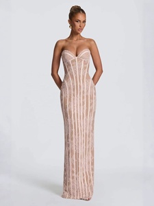 OUDINA Abito da Sera Lungo Elegante in Pizzo <span class=keywords><strong>Senza</strong></span> <span class=keywords><strong>Spalline</strong></span> Aderente per Feste e Club - Product Image 6