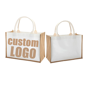 Bolsa de Yute Natural con Logotipo Personalizado, Bolsa de Compras Reutilizable con Asas de Algodón para Eventos Comerciales, Empaque de Regalos, OEM - Product Image 1