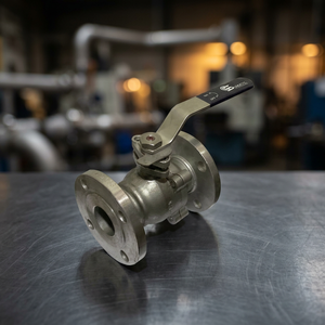 Vanne à bille à bride en acier inoxydable industriel SUS316 SUS304 avec poignée manuelle marche/arrêt pour conduites chimiques - Product Image 1
