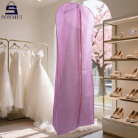 Couvre-robe de mariée longue pliable portable rose avec logo personnalisé poussière de mariée