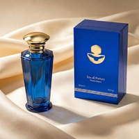 Nouvelle conception de flacon de parfum en verre à col cranté de forme unique, 100 ml, ambre bleu, flacon de parfum vide avec vaporisateur à fine brume