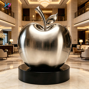 Scultura Moderna di Mela in Acciaio Inox, Placcata <span class=keywords><strong>Argento</strong></span> Lucido, Decorazione per Giardino e Casa, Tema Frutta, Forma Rotonda - Product Image 3