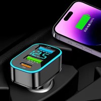 Cargador de coche de 66W, adaptador de encendedor de cigarrillos de carga rápida, 3 puertos USB A + C, cargador de teléfono de carga rápida con pantalla de voltaje