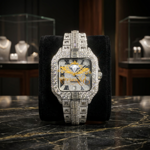Reloj Cuadrado de Lujo SK JEWELY con Bisel de Cristal, Esfera de Moissanita, Correa de Acero Inoxidable, Movimiento Automático de Cuarzo, Resistente al Agua 3BAR - Product Image 1