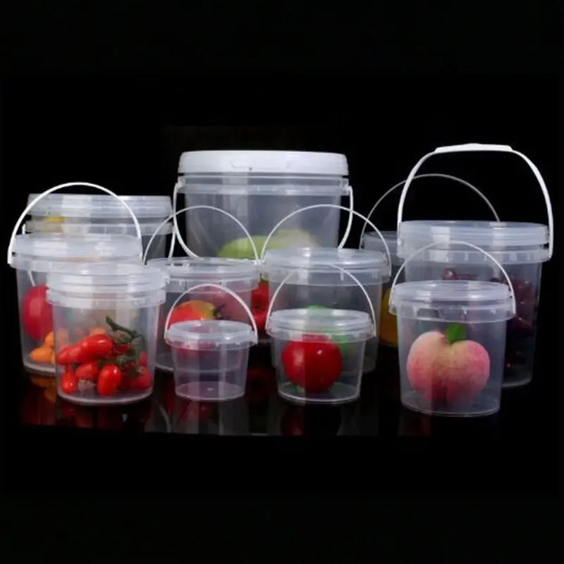 食品グレードの食品パッケージ蓋とハンドル付きの透明な小さなバケツ