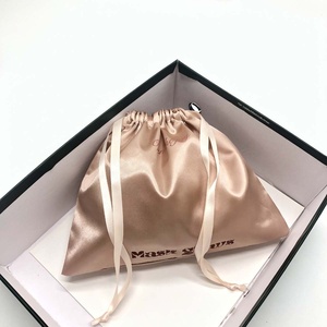 Custom Hair Wig <b>Extension</b> Packaging Drawstring Satin Bag Lingerie Clothing Silk Satin Gift Bag With Custom Logo - Product Image 3