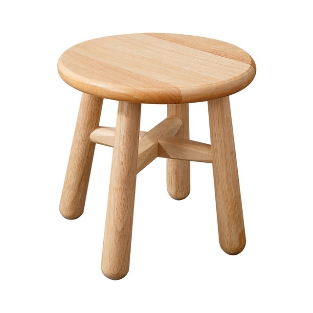 Heavy Duty Natural Wooden Stool Assemble Rubber Wood Mini Stool Detachable Durable Round Small Wooden Stool
