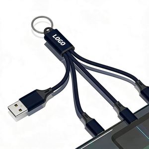 Factory Custom 13cm Weave 2a Short Portable <b>3</b> in 1 <b>Usb</b> Charging <b>Cable</b> Type C to <b>Usb</b> 2.0 With Keychain <b>Cable</b> - Product Image 1