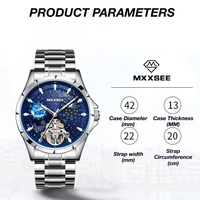 Montre mécanique automatique pour homme avec cadran Ciel Étoilé Jour/Nuit, phases de la Terre et bracelet à cœur ouvert