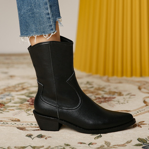 <span class=keywords><strong>Stivali</strong></span> da Donna Stivaletti in Pelle con Punta Media e Cerniera <span class=keywords><strong>Tacco</strong></span> Quadrato Stile Vintage Retrò Scarpe di Moda Fatte a Mano - Product Image 4