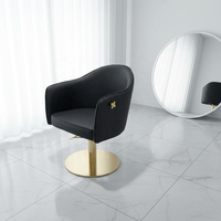 Fauteuil de Barbier Moderne Pivotant à 360° avec Relevage, Design Canapé en Cuir, Cadre en Acier Inoxydable Doré, Confortable pour Salon de Coiffure