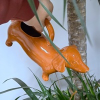 Pot Bunga Modern Ramah Lingkungan Berlapis Porselen dengan Desain Hewan Lucu untuk Penggunaan di Meja dan Taman, Motif Anjing Dachshund Kreatif