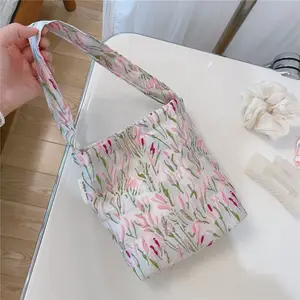 Neues Modestil Modische Vintage-Blumen-Baumwollstoff-Schultertasche für Damen große Freizeittaschen Einkaufstaschen Handtasche