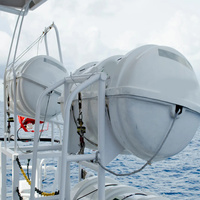 Radeau de survie avec auvent camouflage et rations étendues pour opérations navales et situations de survie maritime discrètes
