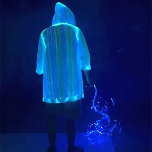 Rave hoodie parlayan giysiler Led Fiber optik giyim sahne performansı için Bar kulübü parti