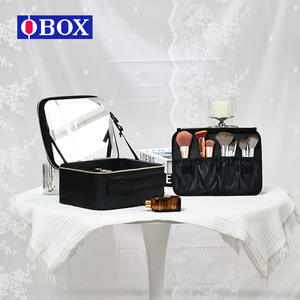 Obox <b>Makeup</b> <b>Bag</b> Large Capacity Portable <b>Professional</b> Cosmetic Case With Mirror For Everyday Use Black And Pink Iridescent - Product Image 4