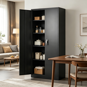 Office Lockable 2 <strong>Doors</strong> Steel <strong>Cupboard</strong> <strong>Tall</strong> Metal Filing Storage Cabinet <strong>with</strong> Adjustable <strong>Shelves</strong> - Product Image 3