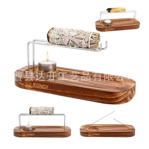 EGNGY Wooden Incense <b>Burner</b> Sandalwood Base Aromatherapy Desk Holder With <b>Candle</b> Tray - Product Image 4