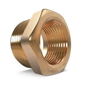 CNC Custom Brass Bushing 1/2" Male x 3/8" Female Threaded Brass Reducer Bushing Lead-Free Pipe Fittings 0.5 inch x 3/8 inch