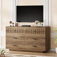 Armoire de rangement moderne personnalisée avec 6 tiroirs, grande commode en bois brun cannelé pour salon, entrée ou chambre