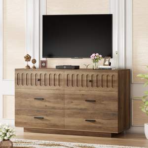 Meuble de rangement moderne personnalisé à 6 <span class=keywords><strong>tiroirs</strong></span> Grande <span class=keywords><strong>commode</strong></span> à cannelures marron Armoire de salon <span class=keywords><strong>en</strong></span> bois pour entrée chambre à coucher - Product Image 3