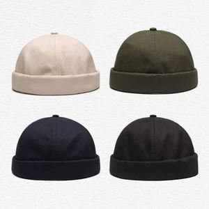 Gorros Docker de Color Puro sin Visera, Gorro de Verano para Hombre y Mujer, Gorro Retro de Algodón con Borde Enrollado - Product Image 3