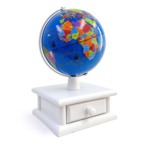 Globo Terráqueo <span class=keywords><strong>de</strong></span> Papel Colorido Azul Oscuro Brillante con Base <span class=keywords><strong>de</strong></span> Madera y Soporte Metálico Negro Mate, Meridianos, Luz Natural, Educativo - Product Image 4