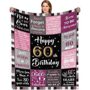 <b>Pink</b> Black Gold 60th Birthday Flannel Blanket <b>Throw</b> Blanket Nap Blanket Breathable Skin Friendly for Home Office Nap OEM ODM - Product Image 1