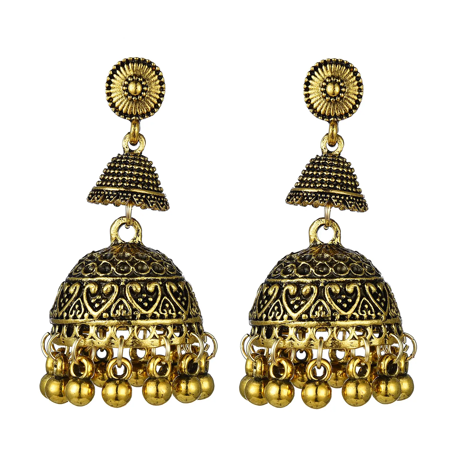 Jhumka küpe hint geleneksel takı Retro alaşım çan uzun püskül okside jhumka küpe