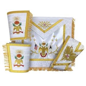 Ensemble d'articles de regalia du Rite Français en coton, brodé sur mesure, pour Rose Croix Maçonnique du 33e Degré, comprenant tablier, gants et collet, blanc - Product Image 1