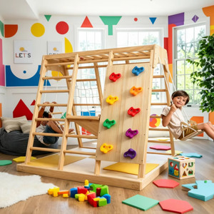 เครื่องเล่นสนามเด็กเล่นในร่มสำหรับเด็ก  โครงไม้ปีนป่ายรูปสามเหลี่ยมแบบมอนเตสซอรี่ - Product Image 1