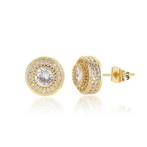 Exclusive Urban Streetwear Full Diamond Set GRA Moissanite Round Studs S925 Silver Real Gold Plated Iced Out Ear <b>Bling</b> Men - Product Image 2