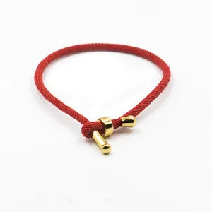 Cuerda ajustable para parejas, accesorios de acero inoxidable, amuletos de la suerte, pulsera de nailon rojo, nuevo diseño simple