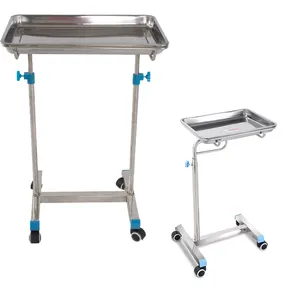Hastane kullanılan ayarlanabilir yükseklik paslanmaz çelik tıbbi araba cerrahi tepsi standı Mayo masa tekerlekli