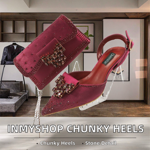 Inmyshop 2026 Sandales à talons épais à enfiler en PU, ensemble chaussures et sac africains ornés de pierres pour femme - Product Image 2