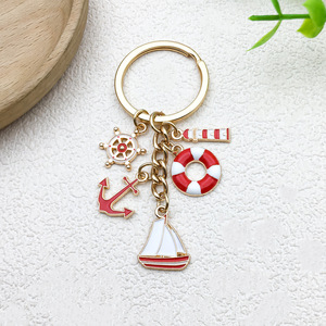Llavero <span class=keywords><strong>de</strong></span> Metal Creativo con Diseño Marino, Anillo <span class=keywords><strong>de</strong></span> Aleación con Forma <span class=keywords><strong>de</strong></span> Velero, Faro, Salvavidas, Timón y Ancla - Product Image 3